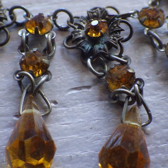 Gorgeous Antique Citrine Glass Necklace Choker - Picture 9 of 11